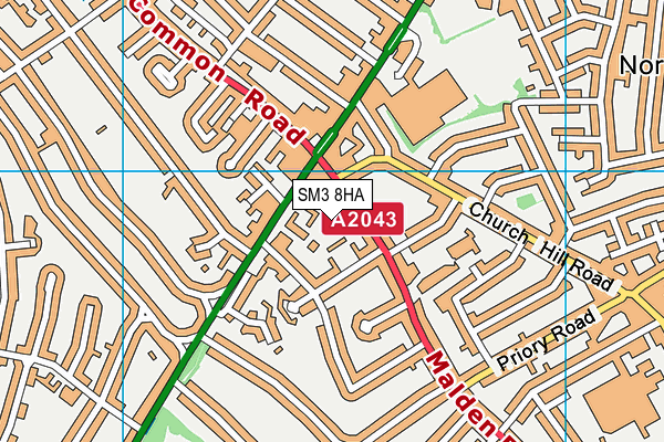 SM3 8HA map - OS VectorMap District (Ordnance Survey)
