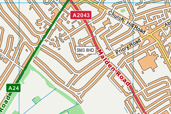 SM3 8HD map - OS VectorMap District (Ordnance Survey)