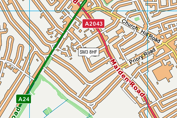 SM3 8HF map - OS VectorMap District (Ordnance Survey)