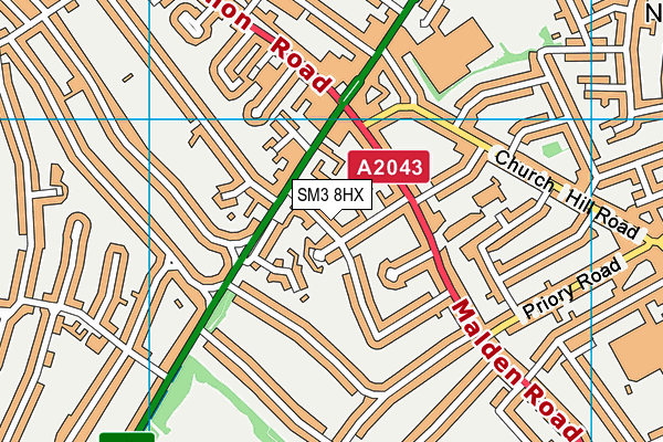 SM3 8HX map - OS VectorMap District (Ordnance Survey)