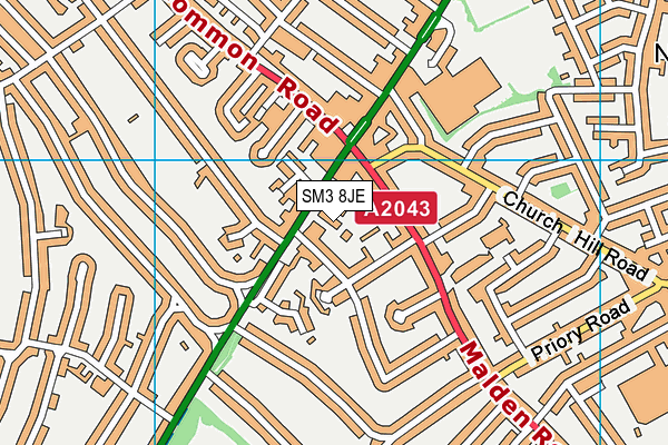 SM3 8JE map - OS VectorMap District (Ordnance Survey)