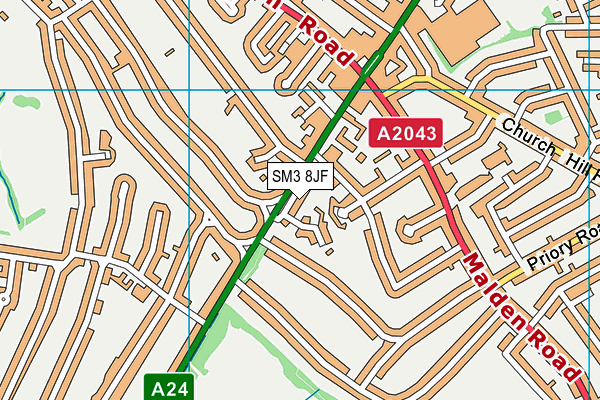 SM3 8JF map - OS VectorMap District (Ordnance Survey)