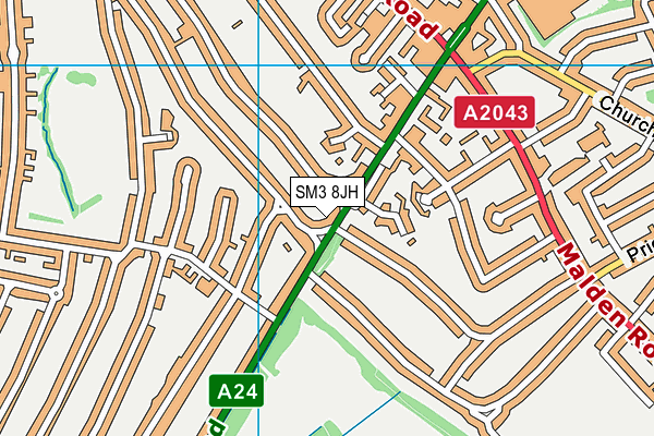 SM3 8JH map - OS VectorMap District (Ordnance Survey)