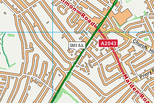 SM3 8JL map - OS VectorMap District (Ordnance Survey)