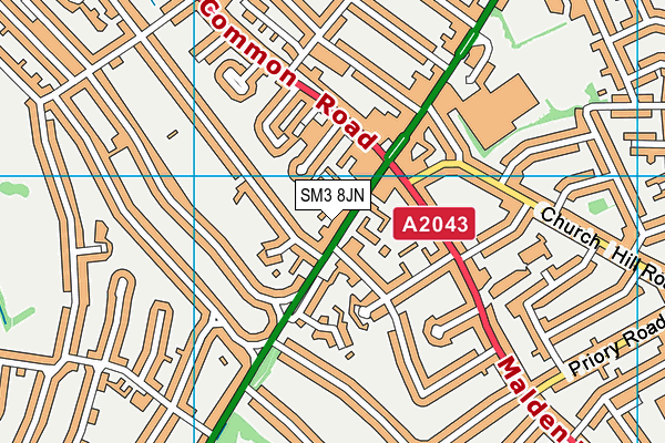 SM3 8JN map - OS VectorMap District (Ordnance Survey)