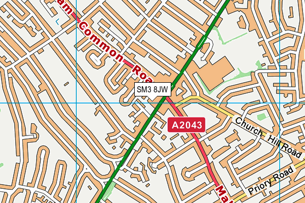 SM3 8JW map - OS VectorMap District (Ordnance Survey)