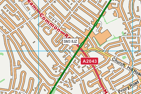 SM3 8JZ map - OS VectorMap District (Ordnance Survey)