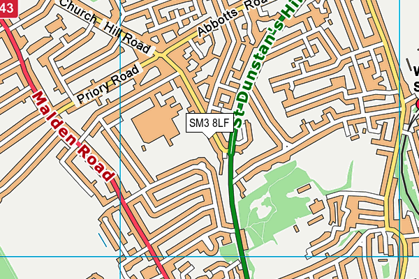 SM3 8LF map - OS VectorMap District (Ordnance Survey)