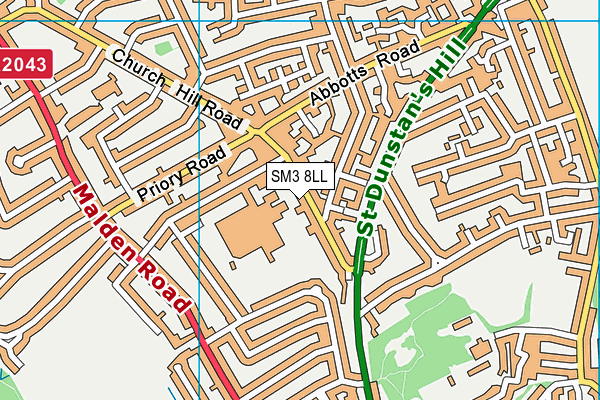 SM3 8LL map - OS VectorMap District (Ordnance Survey)