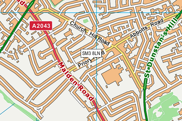 SM3 8LN map - OS VectorMap District (Ordnance Survey)