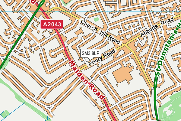 SM3 8LP map - OS VectorMap District (Ordnance Survey)