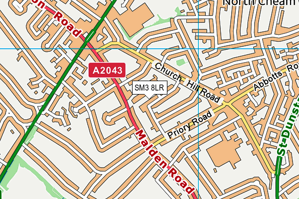 SM3 8LR map - OS VectorMap District (Ordnance Survey)