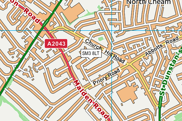 SM3 8LT map - OS VectorMap District (Ordnance Survey)