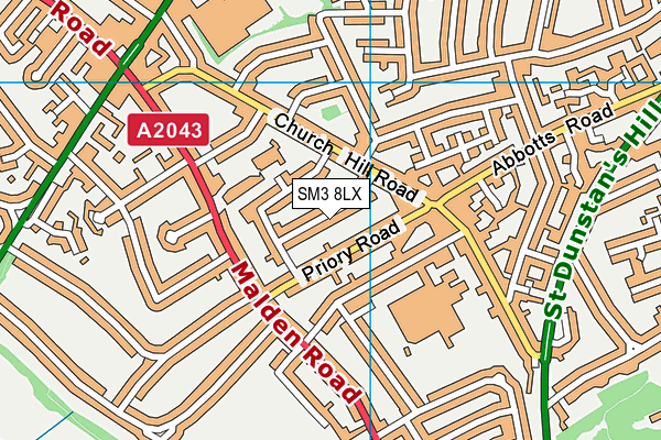 SM3 8LX map - OS VectorMap District (Ordnance Survey)