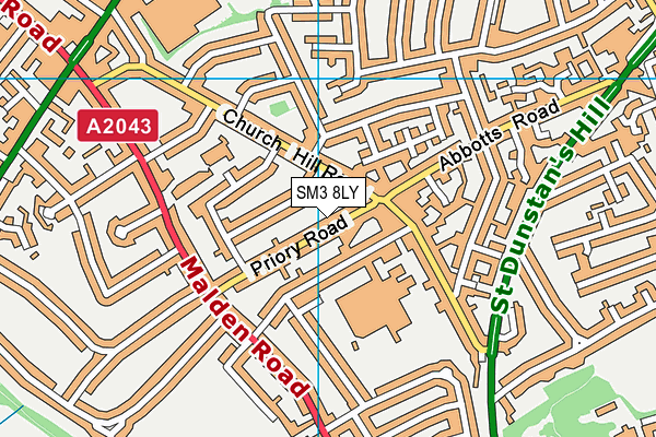 SM3 8LY map - OS VectorMap District (Ordnance Survey)