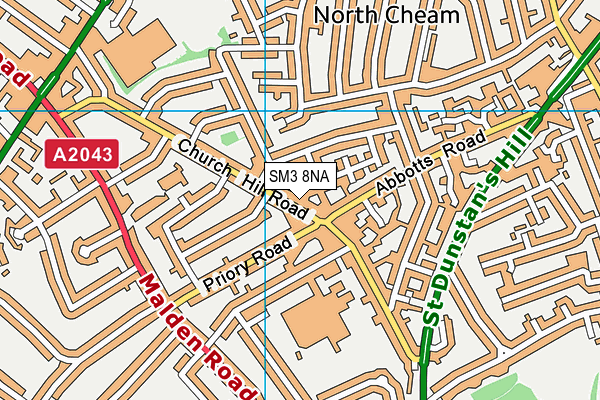 SM3 8NA map - OS VectorMap District (Ordnance Survey)