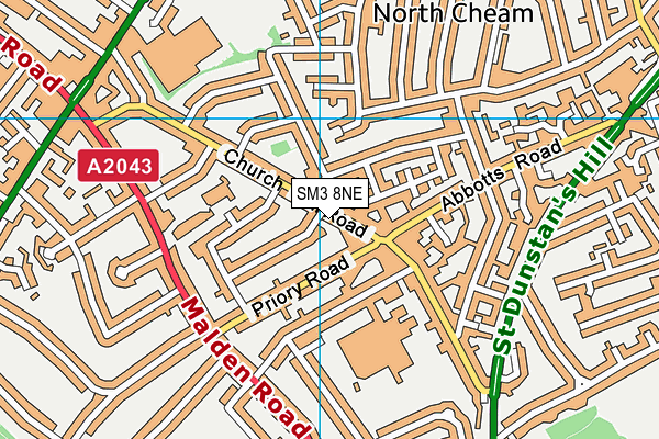 SM3 8NE map - OS VectorMap District (Ordnance Survey)