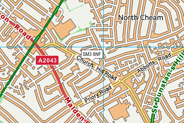 SM3 8NF map - OS VectorMap District (Ordnance Survey)