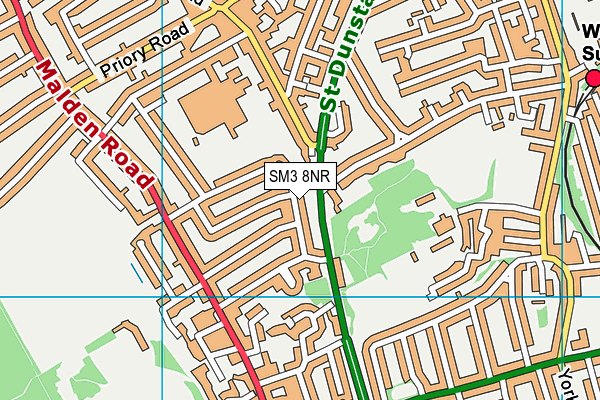 SM3 8NR map - OS VectorMap District (Ordnance Survey)