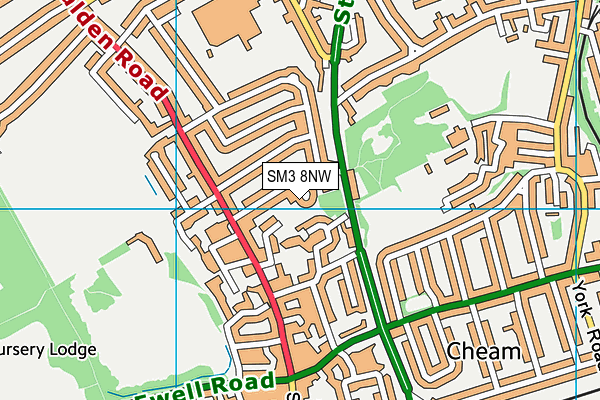 SM3 8NW map - OS VectorMap District (Ordnance Survey)