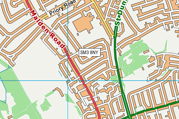 SM3 8NY map - OS VectorMap District (Ordnance Survey)