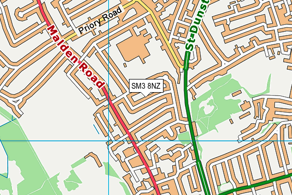 SM3 8NZ map - OS VectorMap District (Ordnance Survey)