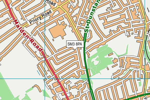 SM3 8PA map - OS VectorMap District (Ordnance Survey)