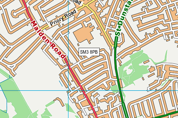 SM3 8PB map - OS VectorMap District (Ordnance Survey)