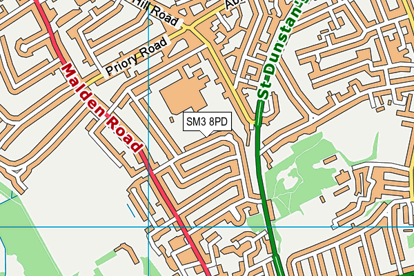 SM3 8PD map - OS VectorMap District (Ordnance Survey)