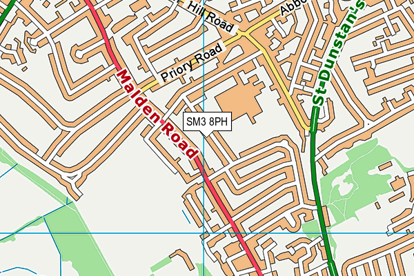 SM3 8PH map - OS VectorMap District (Ordnance Survey)