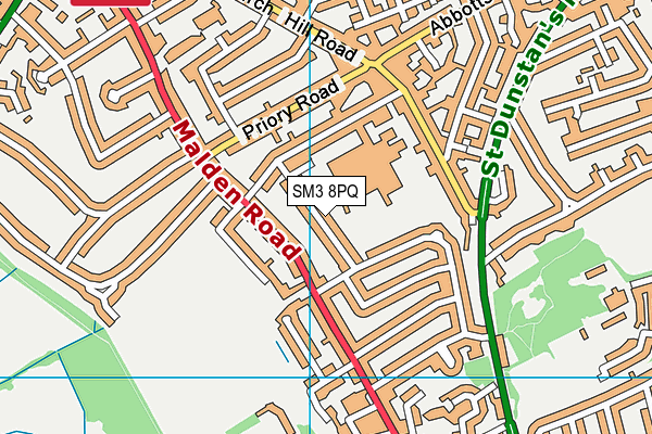 Cheam Fields Primary Academy map (SM3 8PQ) - OS VectorMap District (Ordnance Survey)