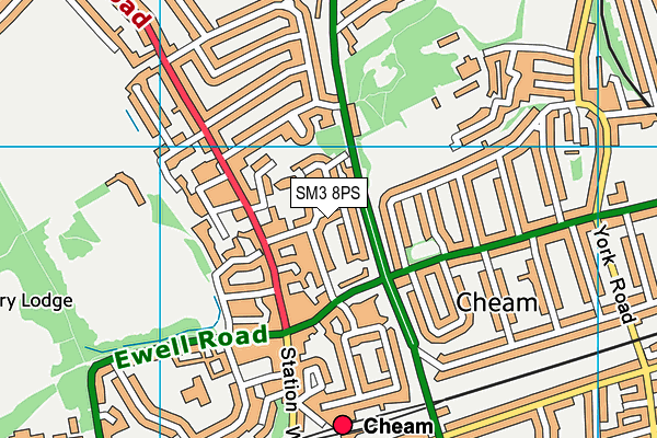 SM3 8PS map - OS VectorMap District (Ordnance Survey)