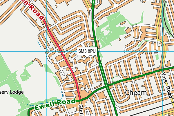 SM3 8PU map - OS VectorMap District (Ordnance Survey)