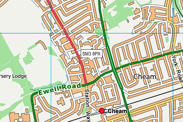 SM3 8PX map - OS VectorMap District (Ordnance Survey)