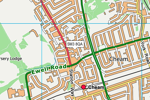 SM3 8QA map - OS VectorMap District (Ordnance Survey)