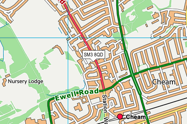 SM3 8QD map - OS VectorMap District (Ordnance Survey)