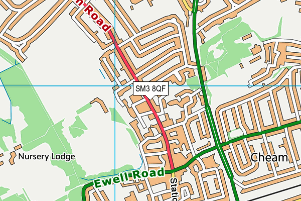 SM3 8QF map - OS VectorMap District (Ordnance Survey)