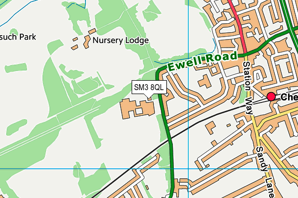 SM3 8QL map - OS VectorMap District (Ordnance Survey)