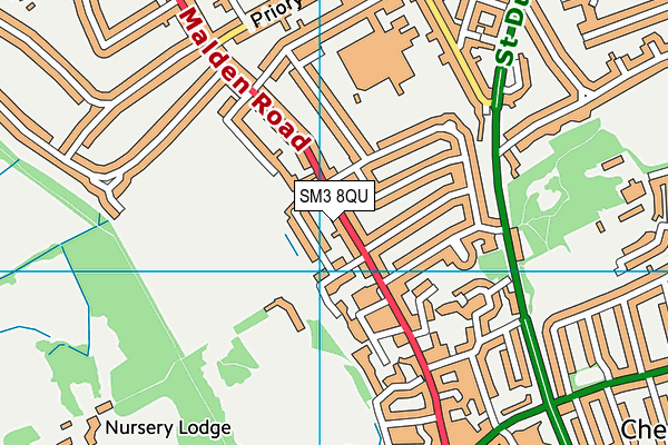 SM3 8QU map - OS VectorMap District (Ordnance Survey)