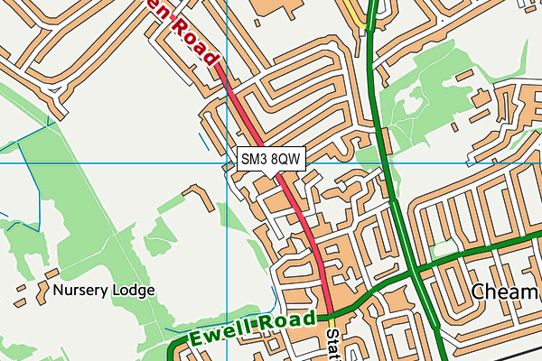 SM3 8QW map - OS VectorMap District (Ordnance Survey)