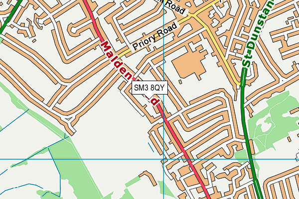 SM3 8QY map - OS VectorMap District (Ordnance Survey)