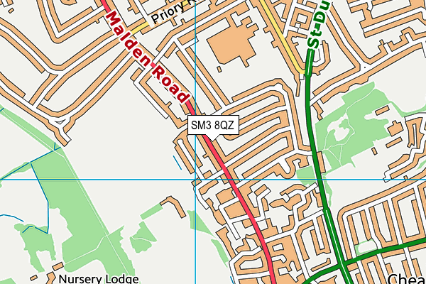 SM3 8QZ map - OS VectorMap District (Ordnance Survey)