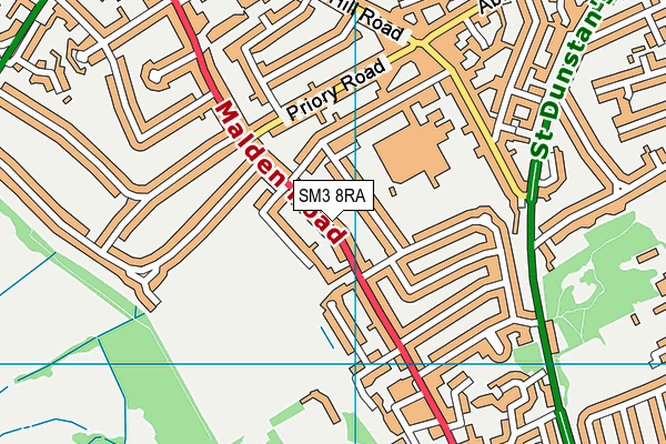 SM3 8RA map - OS VectorMap District (Ordnance Survey)