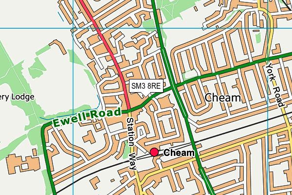 SM3 8RE map - OS VectorMap District (Ordnance Survey)