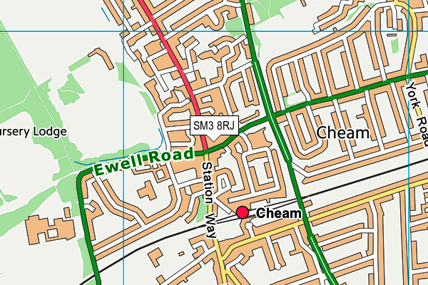 SM3 8RJ map - OS VectorMap District (Ordnance Survey)