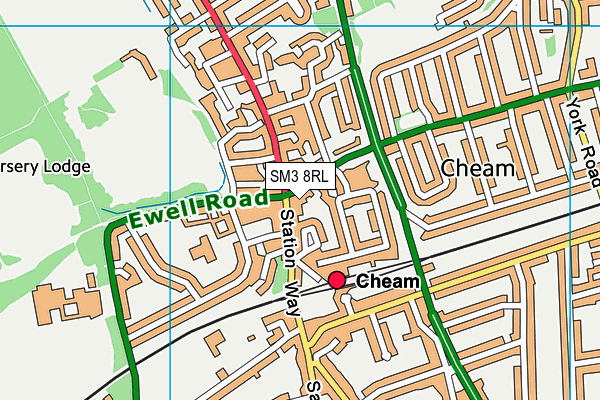 SM3 8RL map - OS VectorMap District (Ordnance Survey)