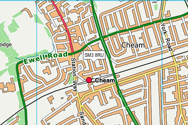 SM3 8RU map - OS VectorMap District (Ordnance Survey)