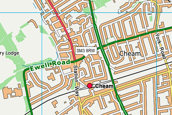 SM3 8RW map - OS VectorMap District (Ordnance Survey)