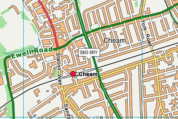 SM3 8RY map - OS VectorMap District (Ordnance Survey)