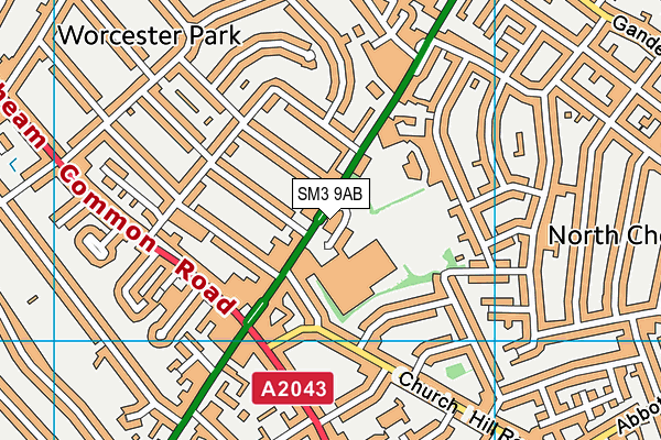 SM3 9AB map - OS VectorMap District (Ordnance Survey)